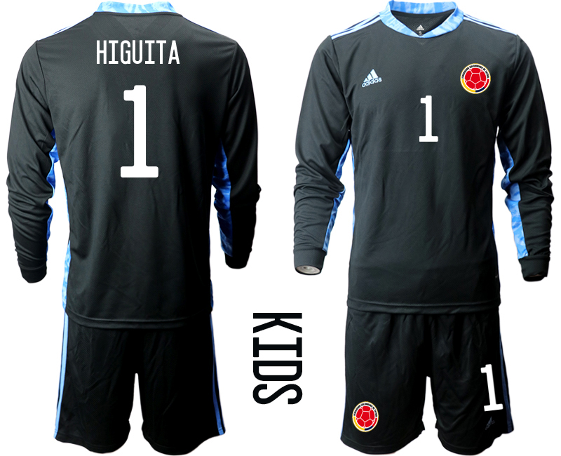 Youth 2020-2021 Season National team Colombia goalkeeper Long sleeve black #1 Soccer Jersey1->colombia jersey->Soccer Country Jersey
